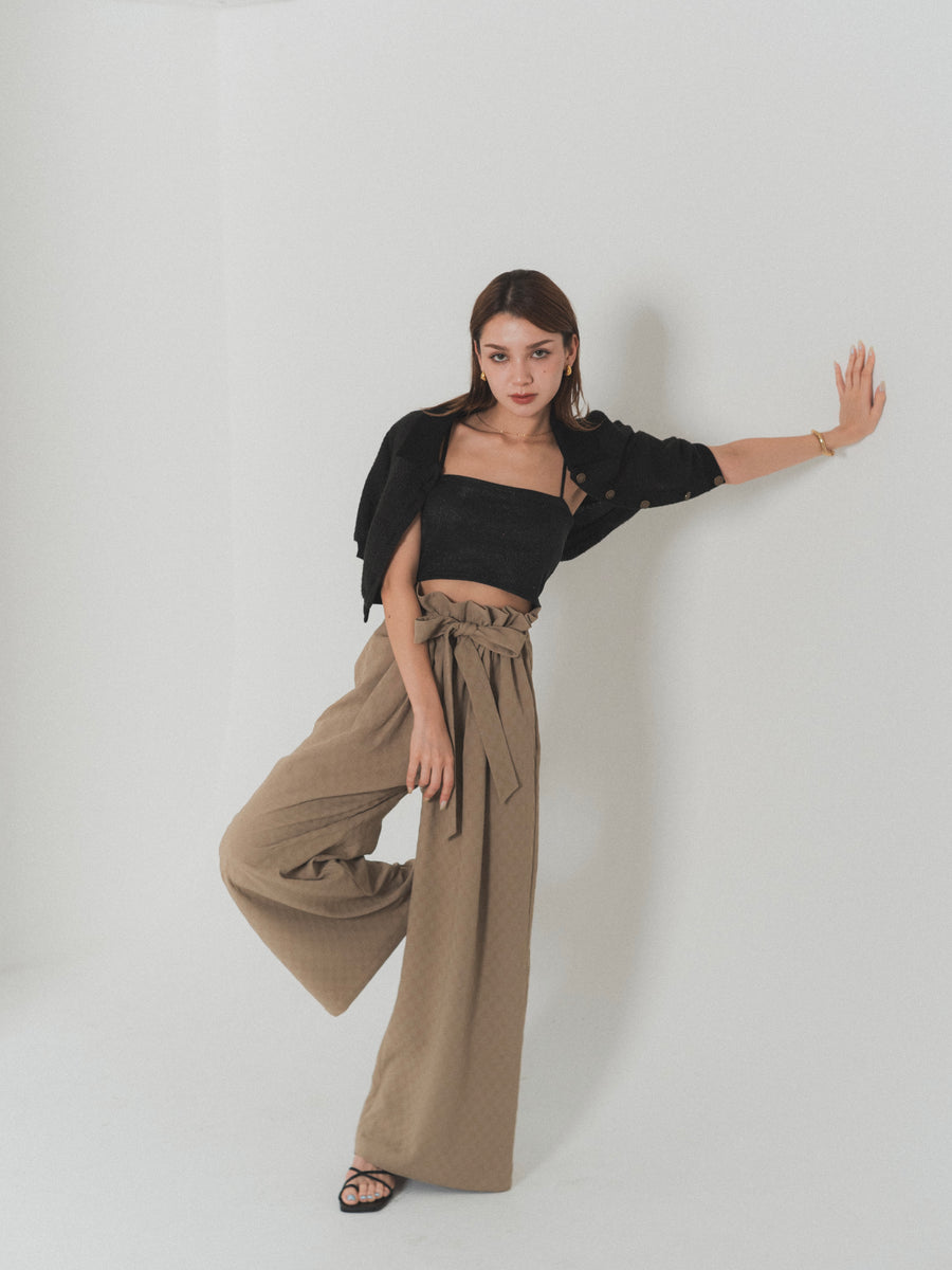 gather ribbon wide pants