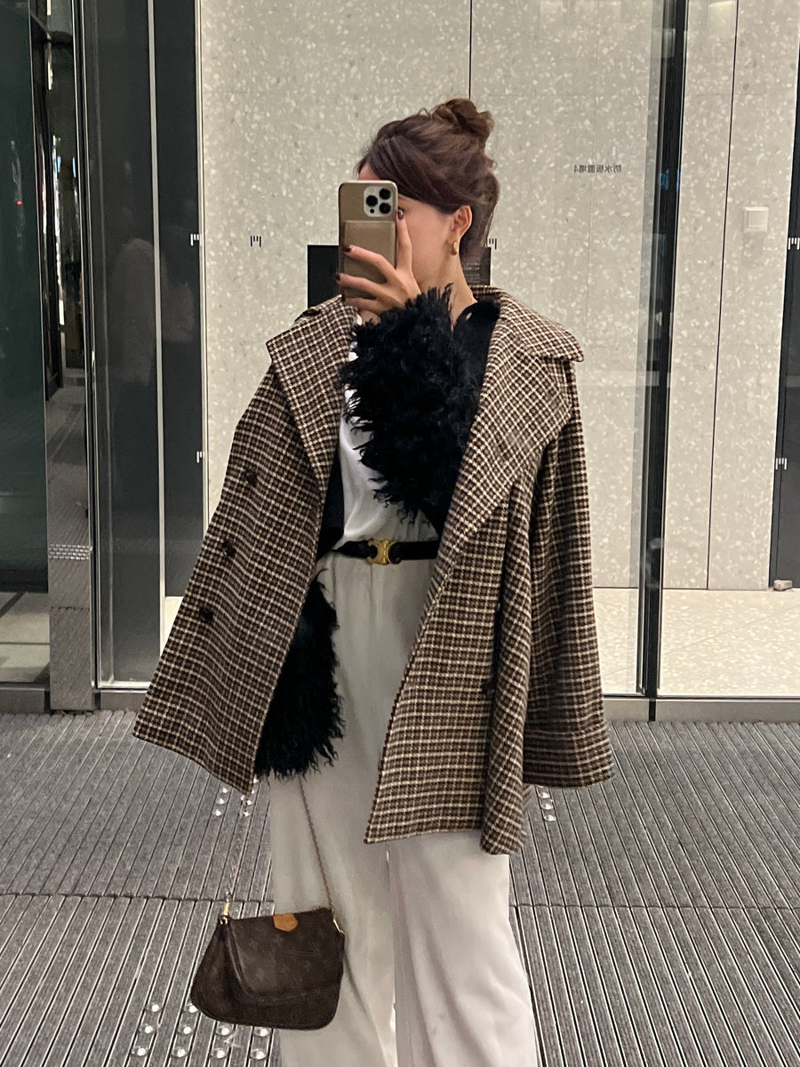 gun club check double short coat