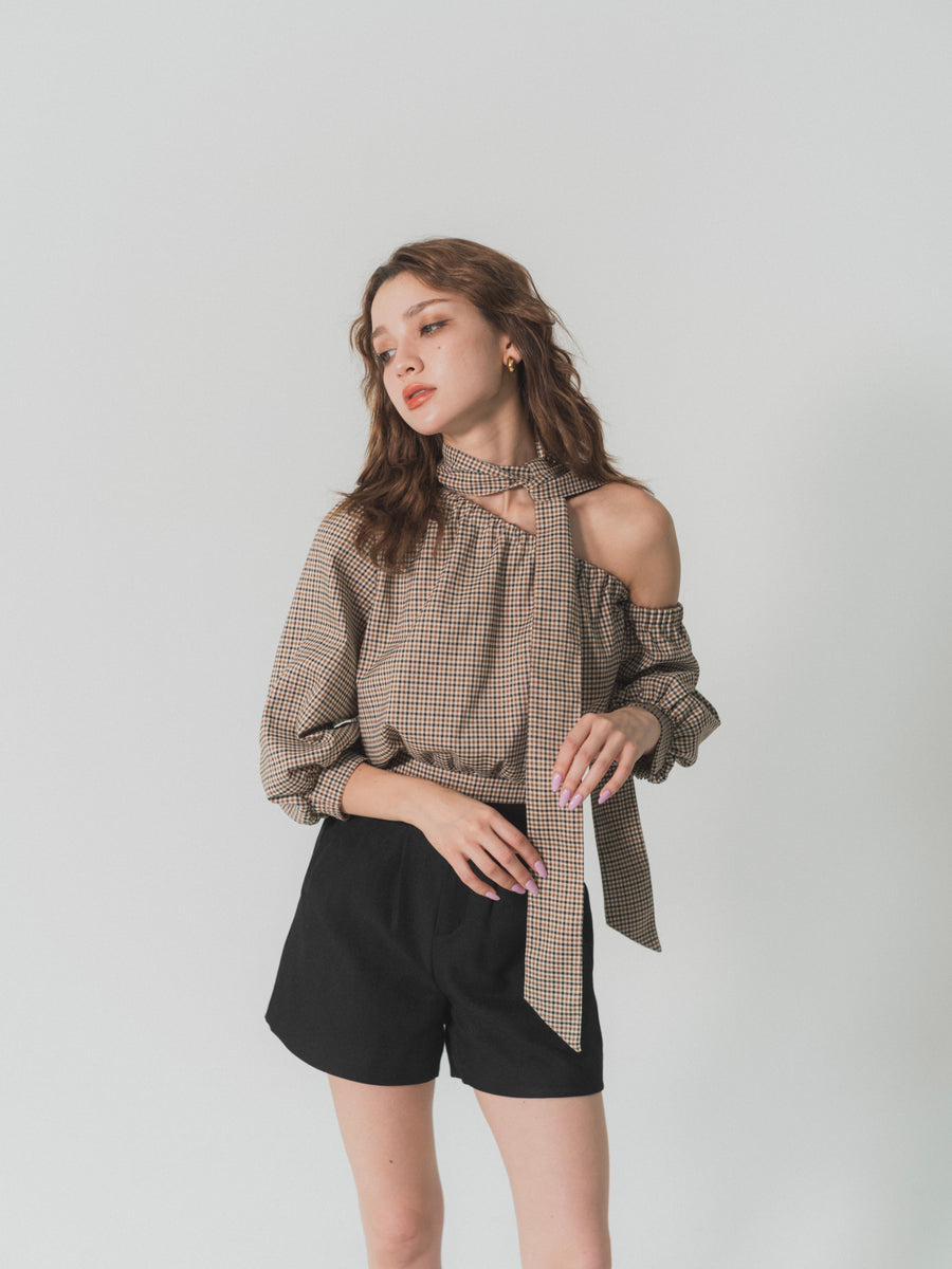 【SET】one shoulder long sleeve blouse