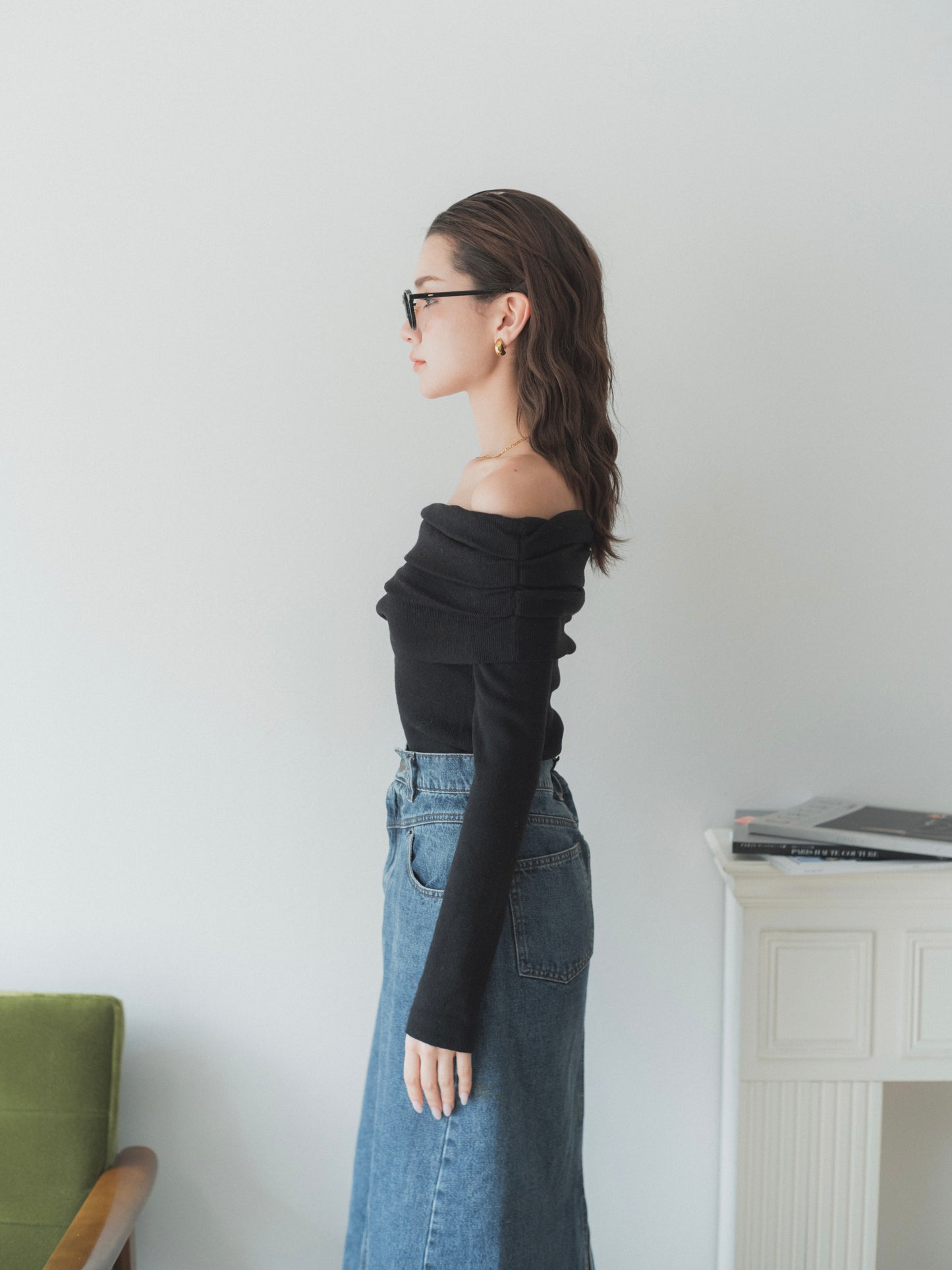 【SELECT】off shoulder libknit