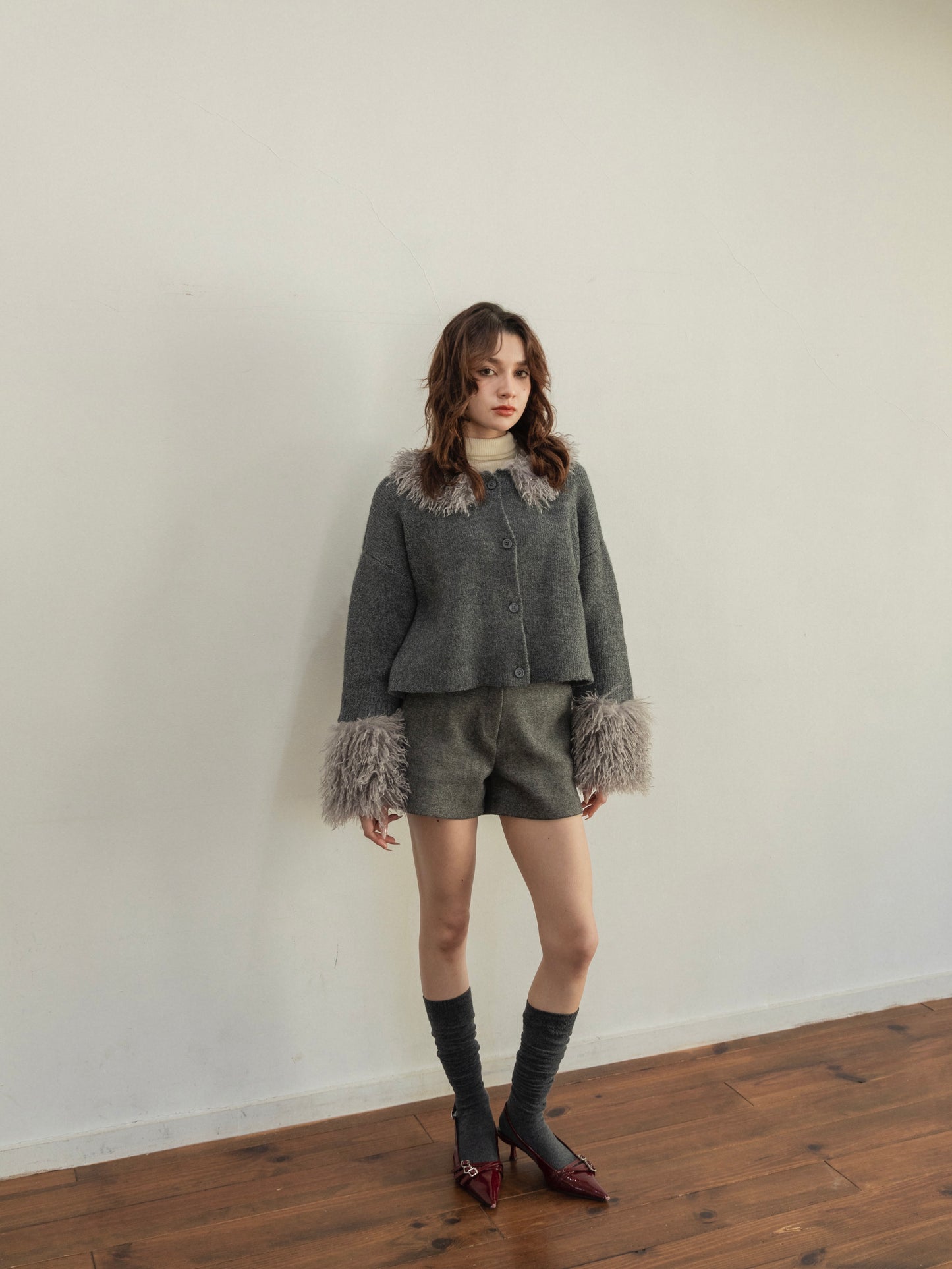 poodle sleeve knit cardigan