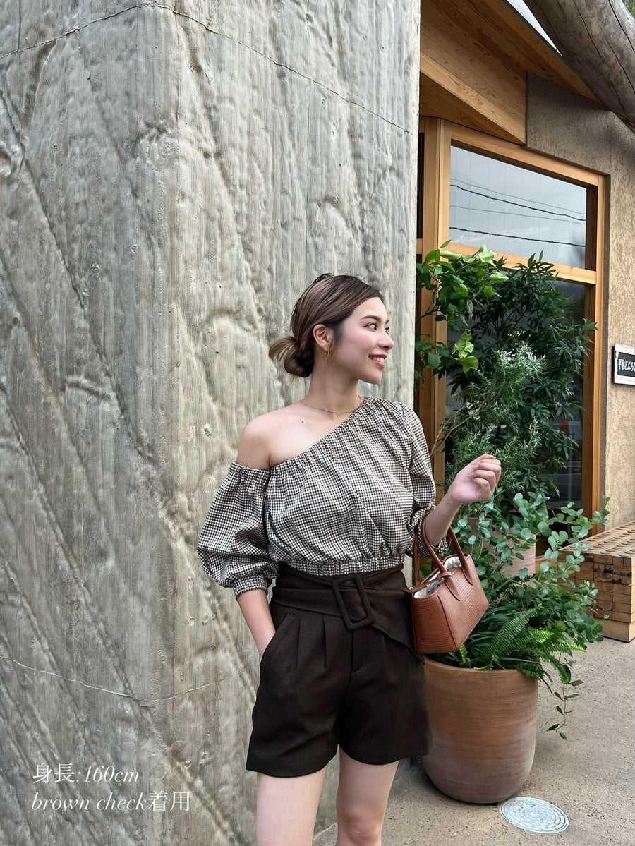 【SET】one shoulder long sleeve blouse
