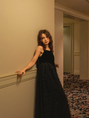 back ribbon fringe jacquard dress