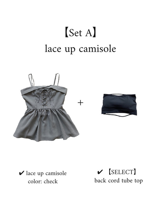 【Set】lace up camisole