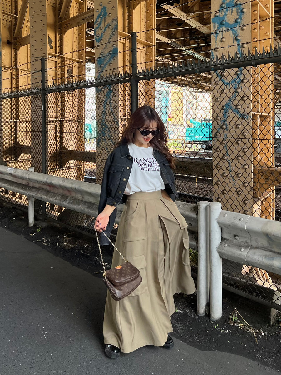 cargo long flare skirt