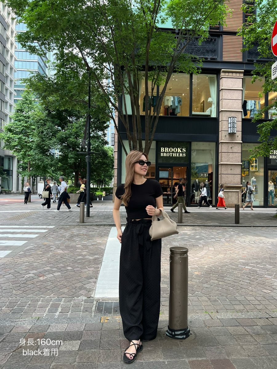 gather ribbon wide pants
