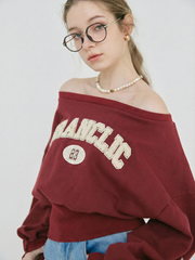 【2/12 OPEN】Off shoulder flocked logo sweat