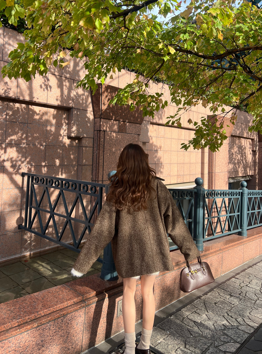 Herringbone boxy short coat