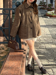 Herringbone boxy short coat