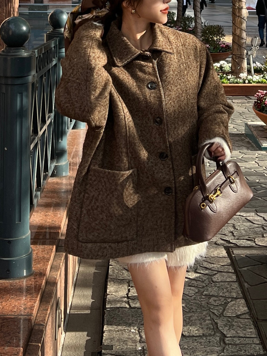 Herringbone boxy short coat
