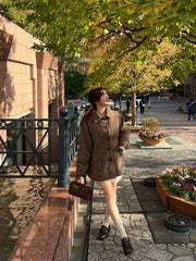 Herringbone boxy short coat