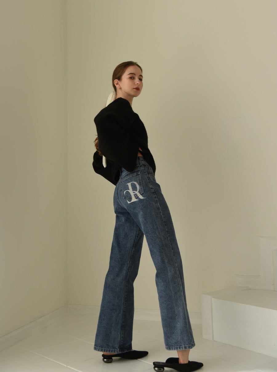 RC logo print denim pants