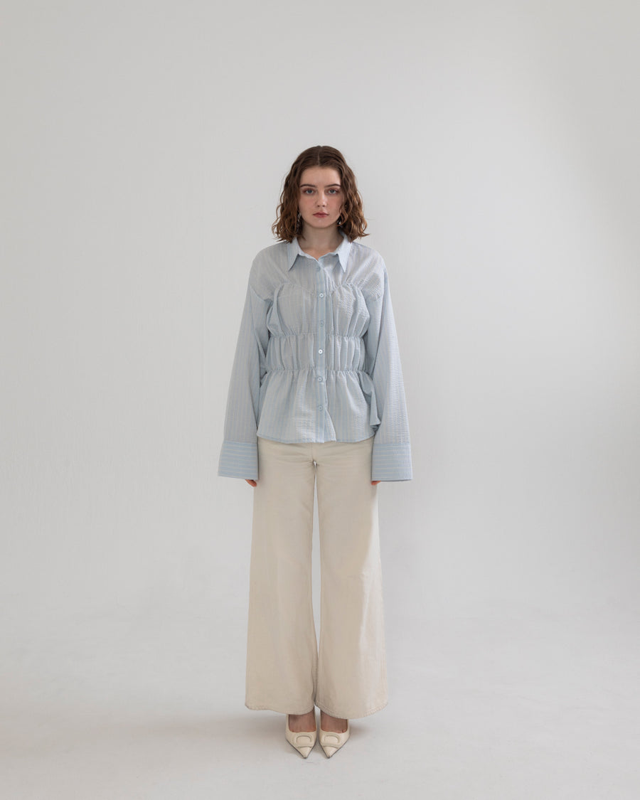 Shirring wide sleeve shirt