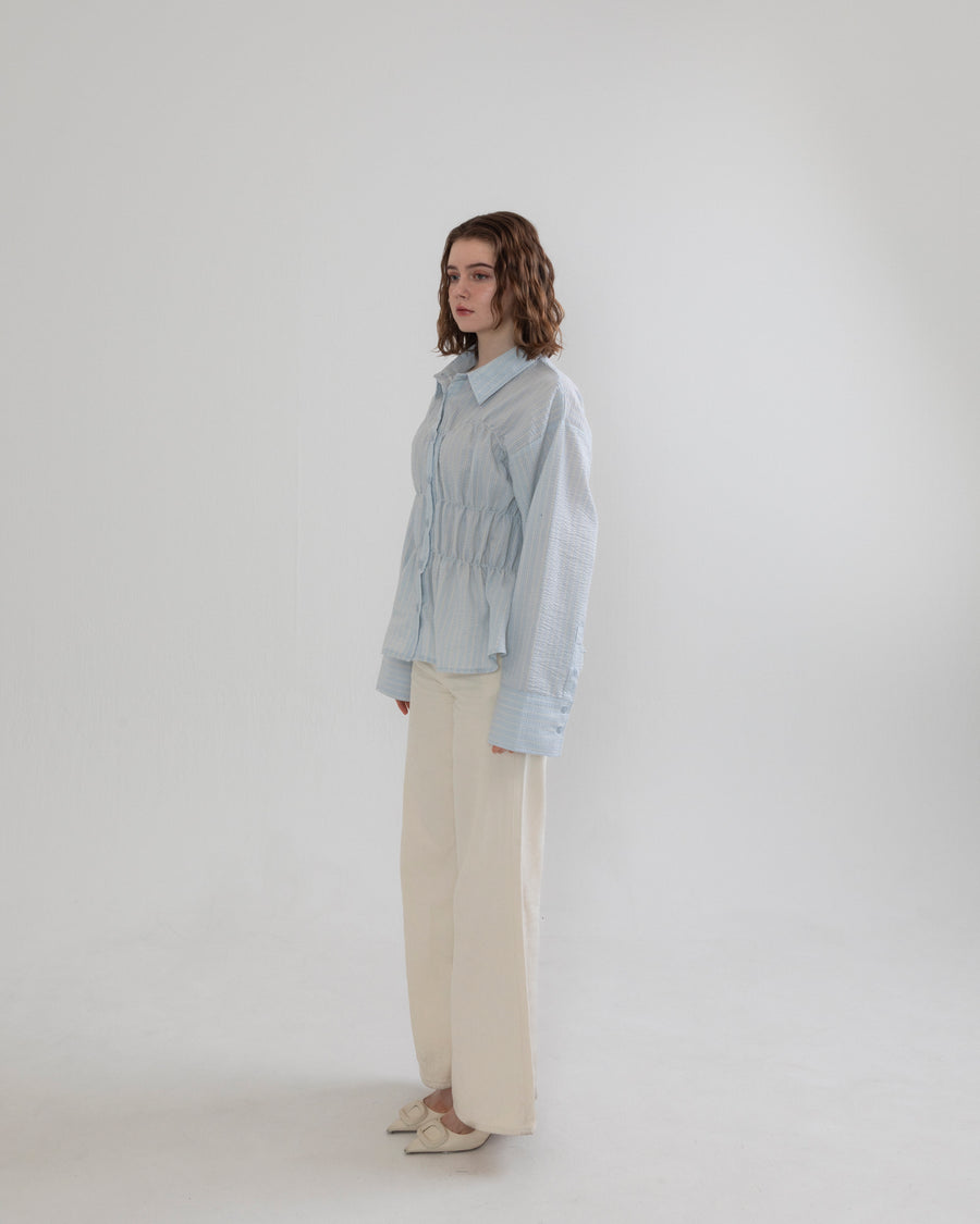 Shirring wide sleeve shirt