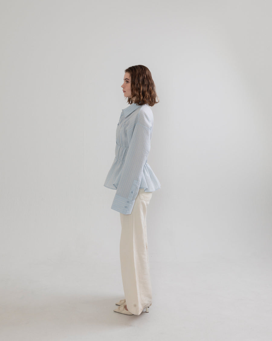 Shirring wide sleeve shirt