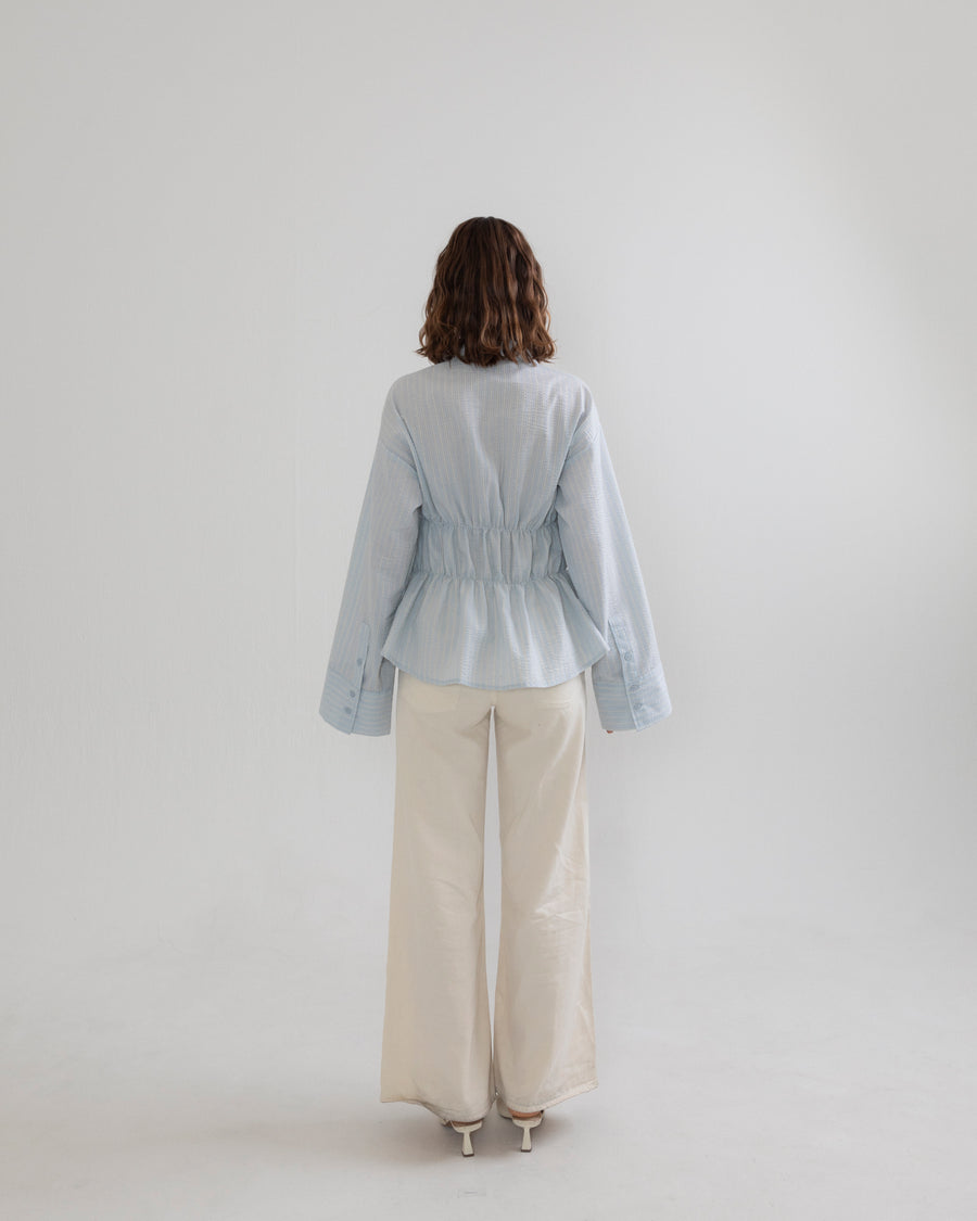 Shirring wide sleeve shirt