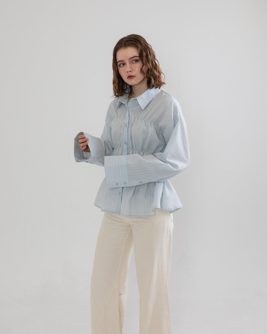 Shirring wide sleeve shirt