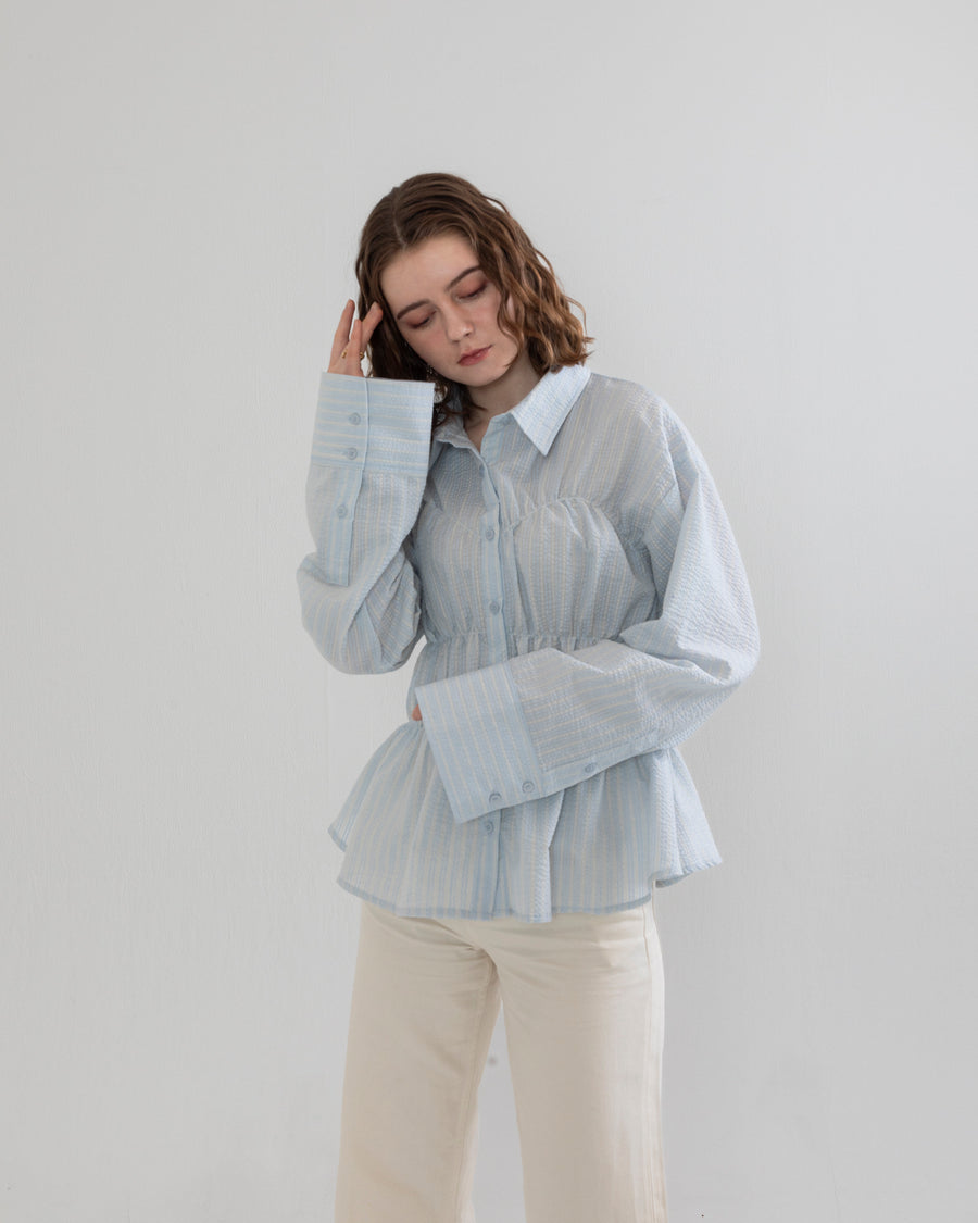 Shirring wide sleeve shirt