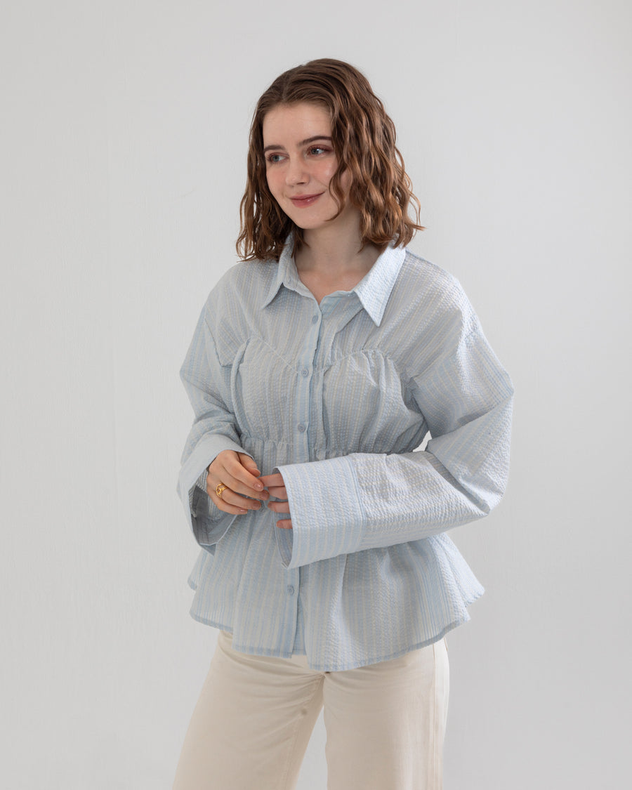 Shirring wide sleeve shirt