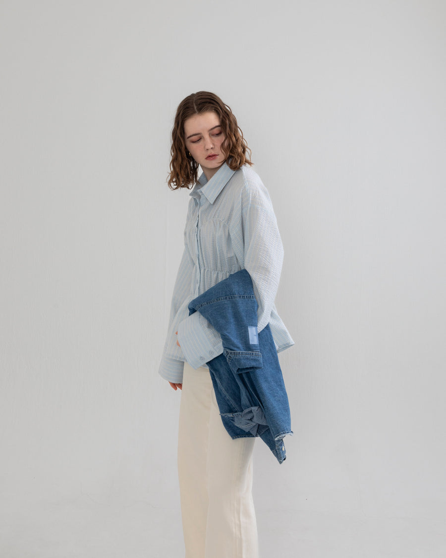 Shirring wide sleeve shirt
