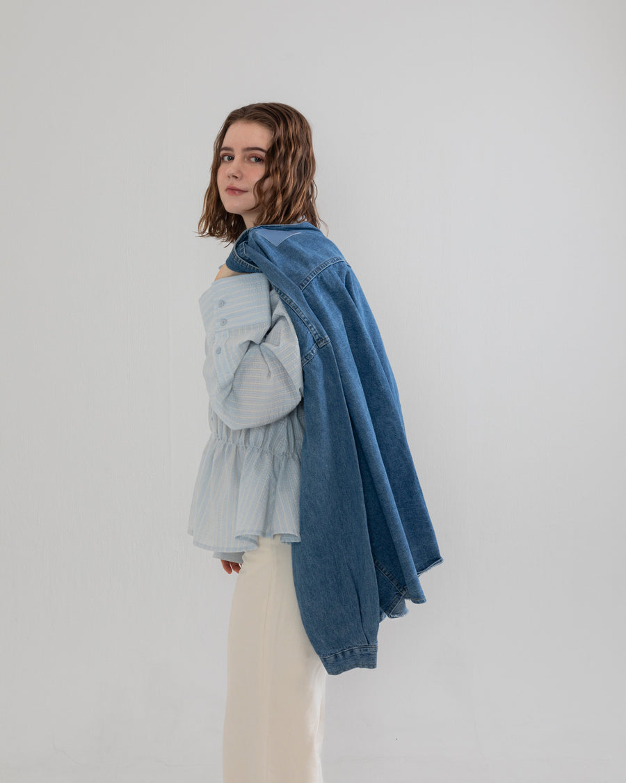 Shirring wide sleeve shirt