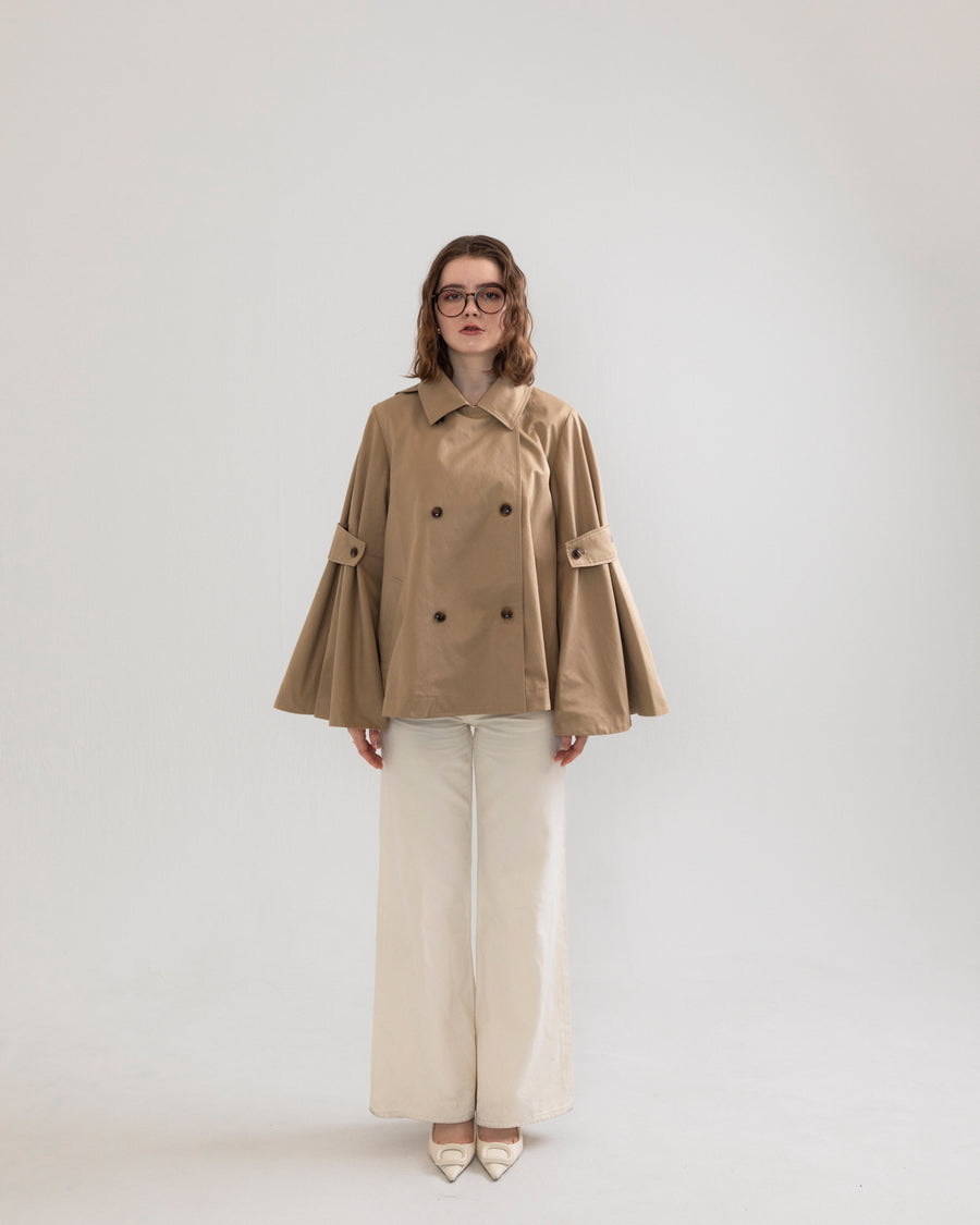 bell sleeve short trench coat