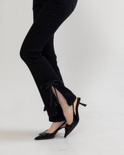 【BEST SELLER】side slit denim ribbon pants