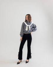 【BEST SELLER】side slit denim ribbon pants