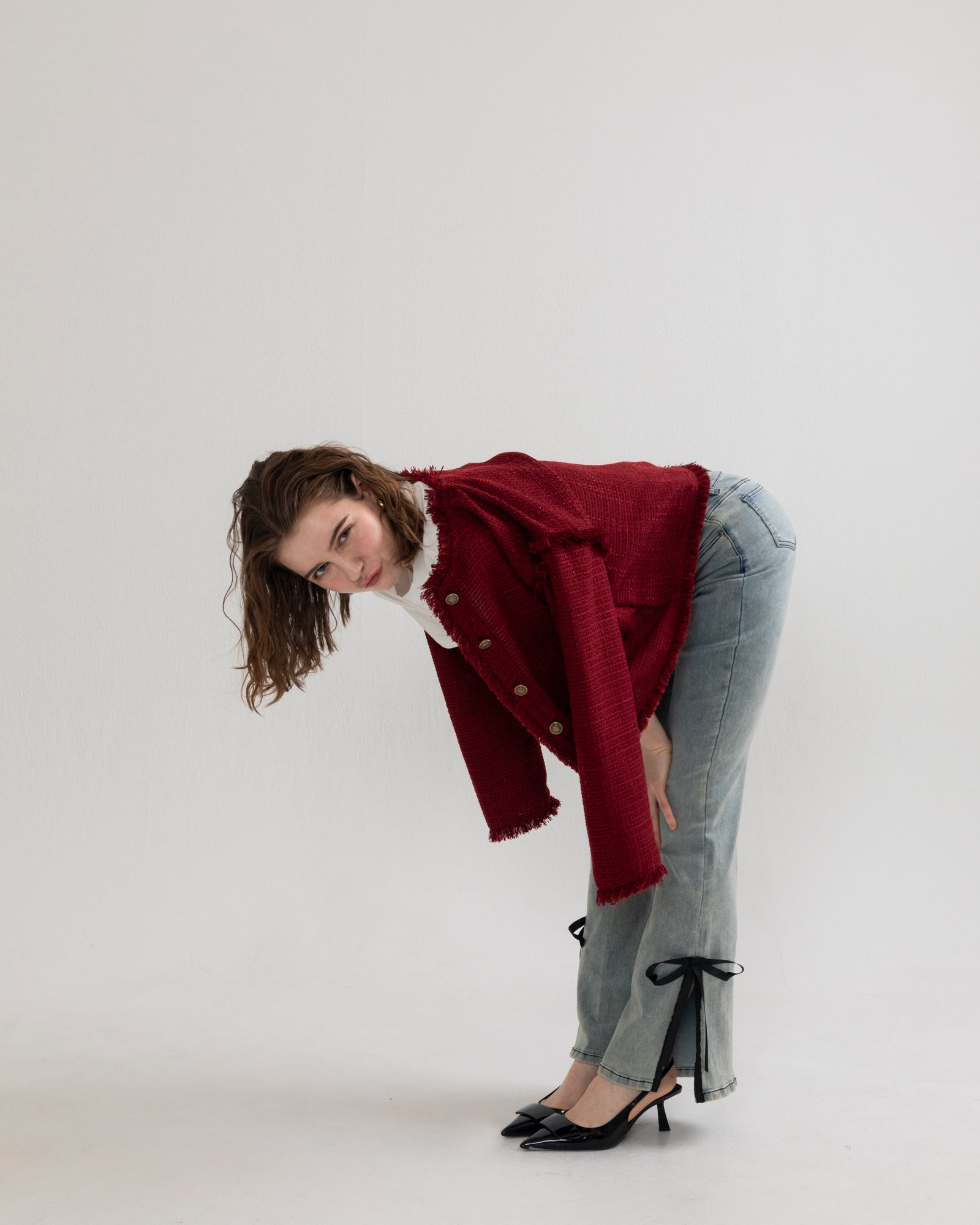 BEST SELLER】side slit denim ribbon pants – RANCLIC