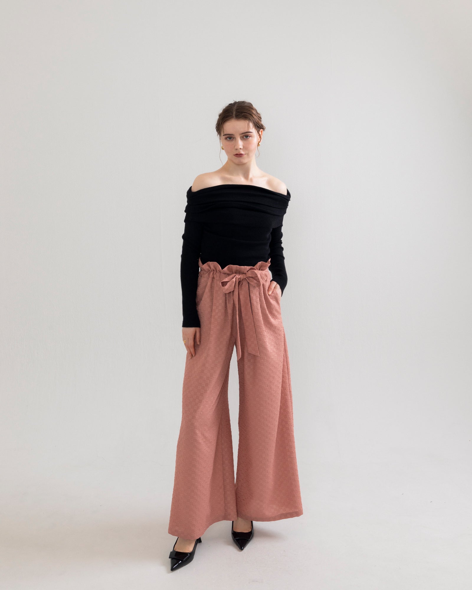 gather ribbon wide pants
