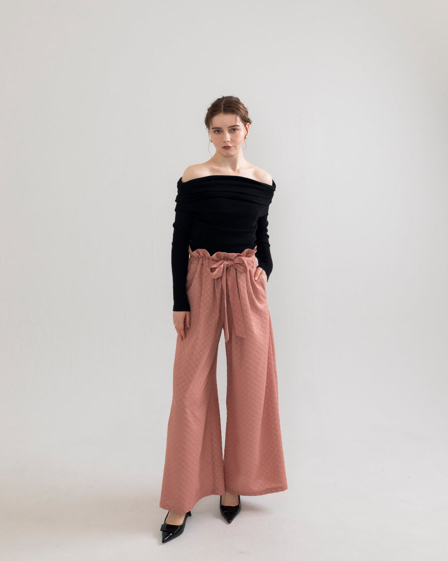 gather ribbon wide pants