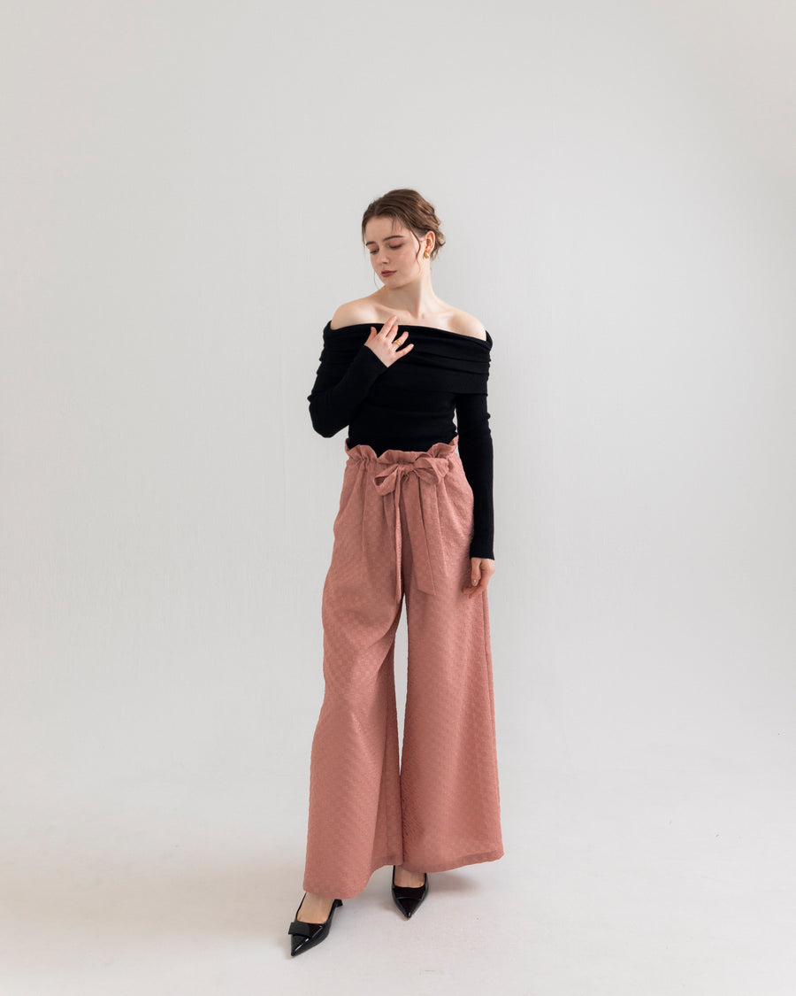 gather ribbon wide pants