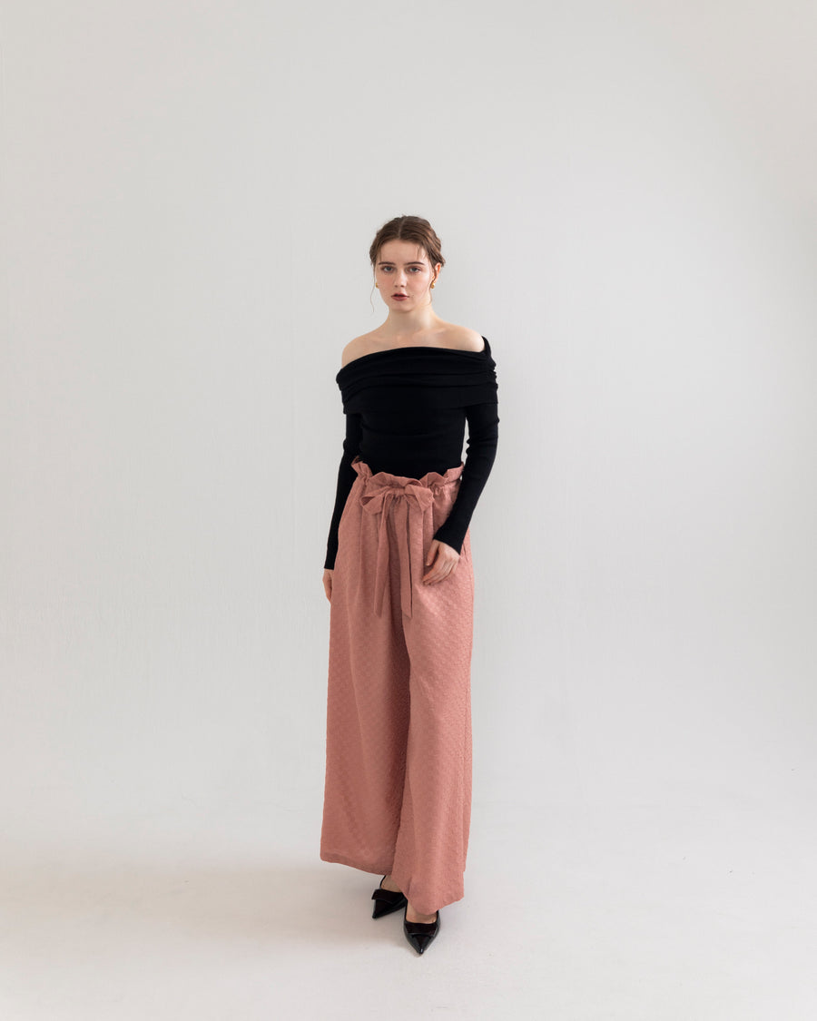 gather ribbon wide pants