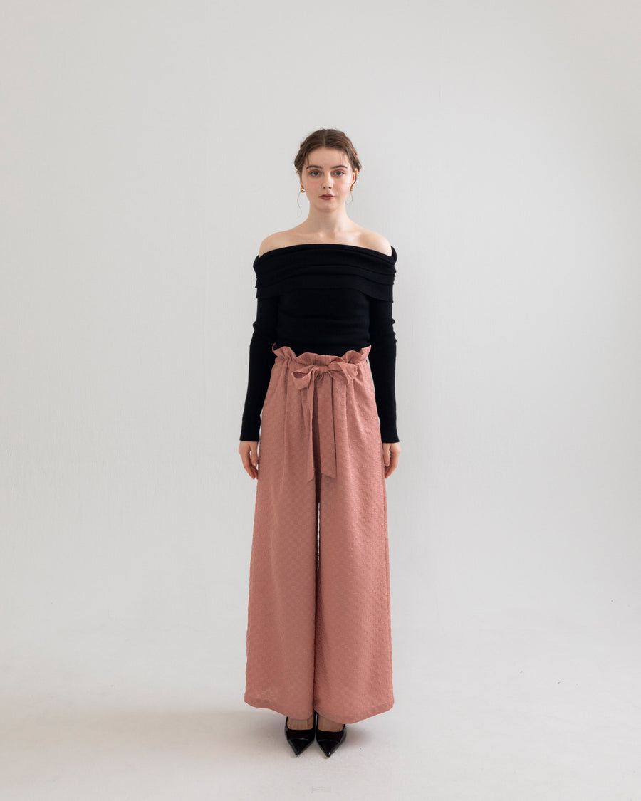 gather ribbon wide pants