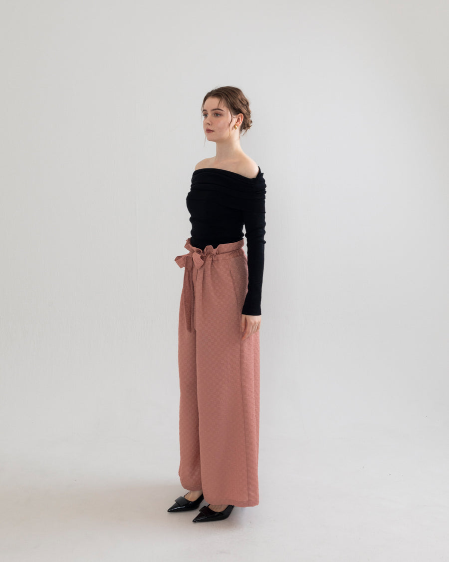 gather ribbon wide pants