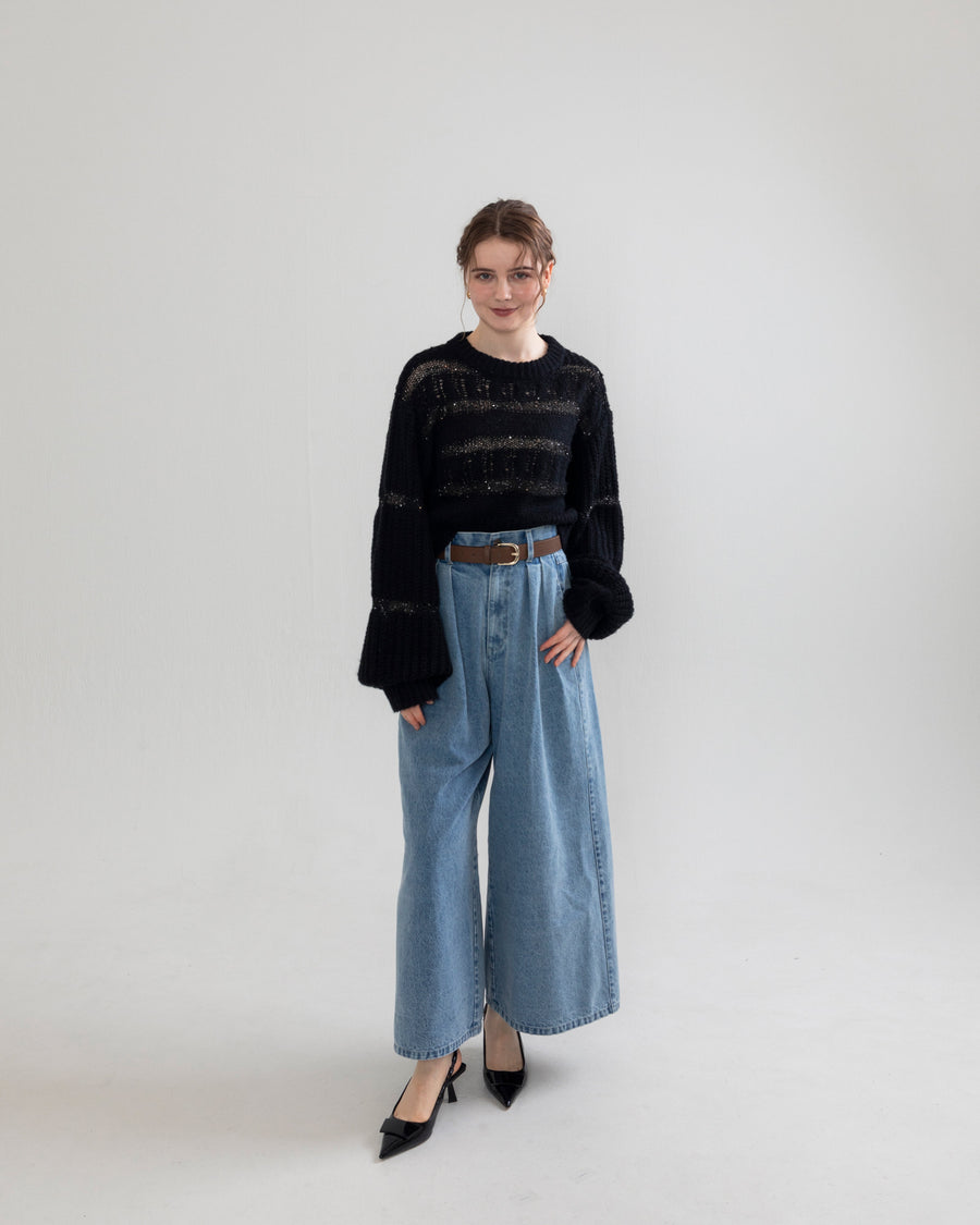 sequin border cable knit