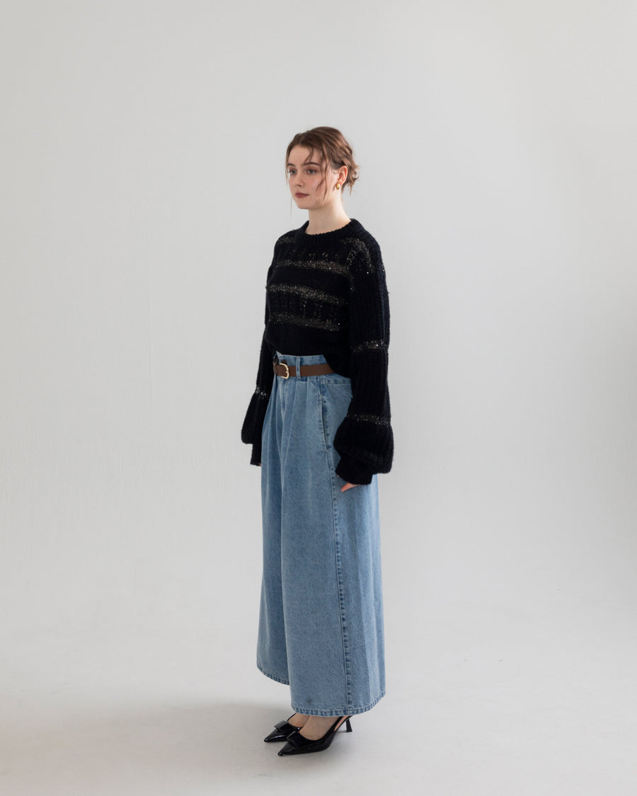 sequin border cable knit