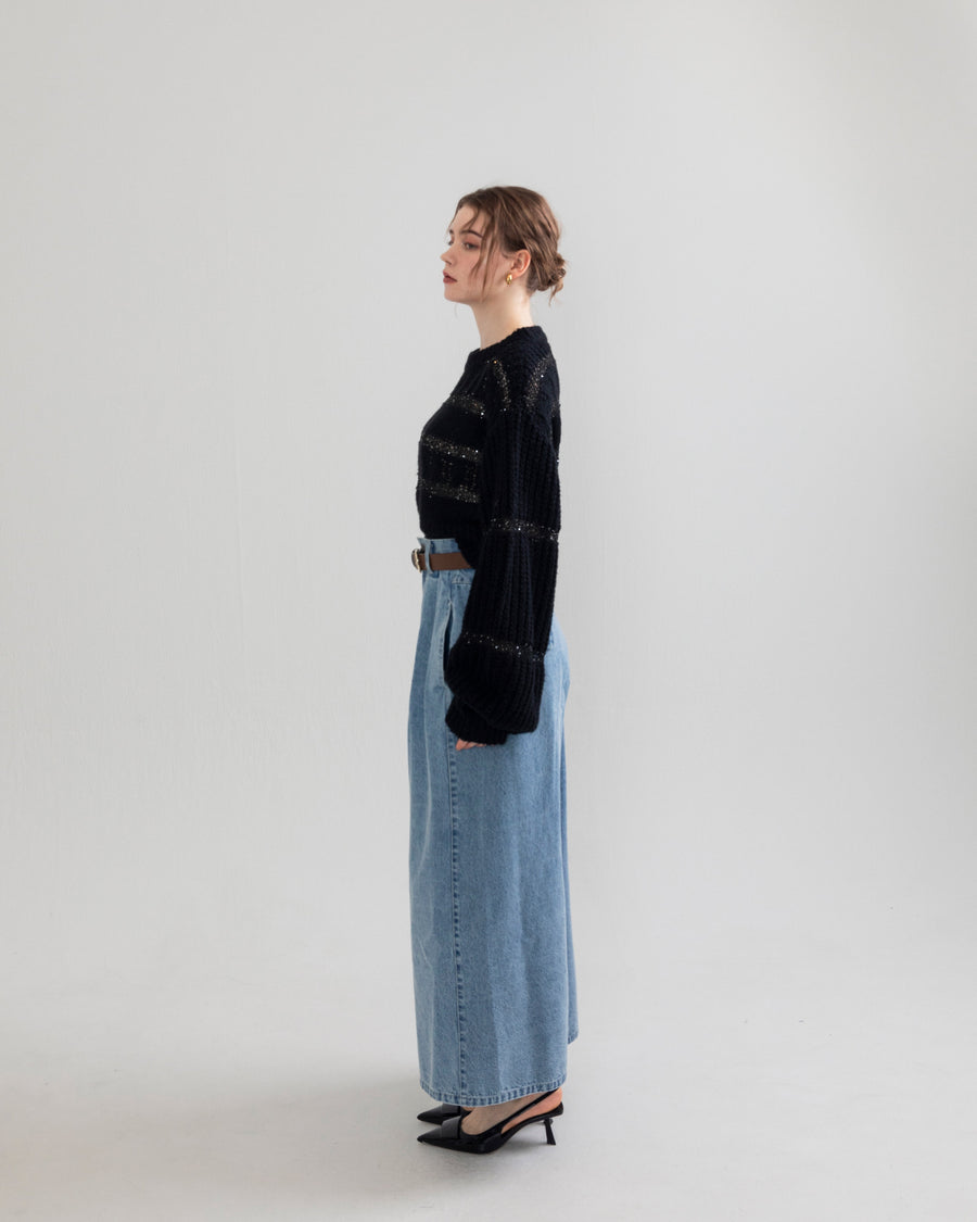 sequin border cable knit