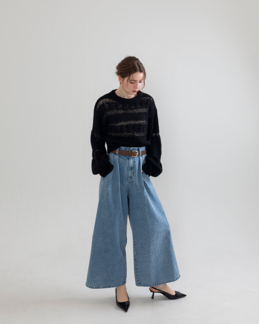 sequin border cable knit
