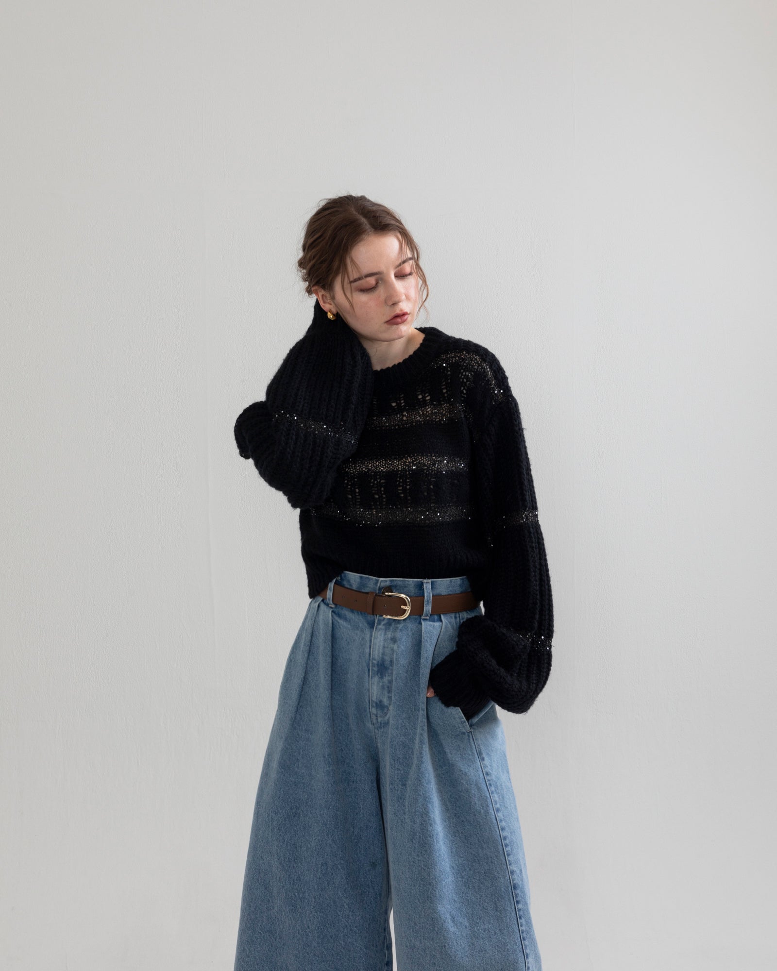 sequin border cable knit