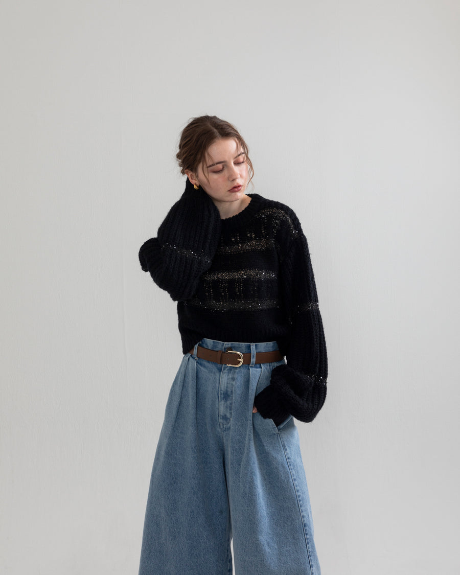sequin border cable knit