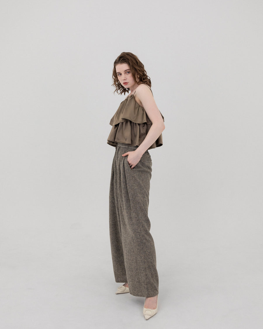 Summer tweed tuck pants