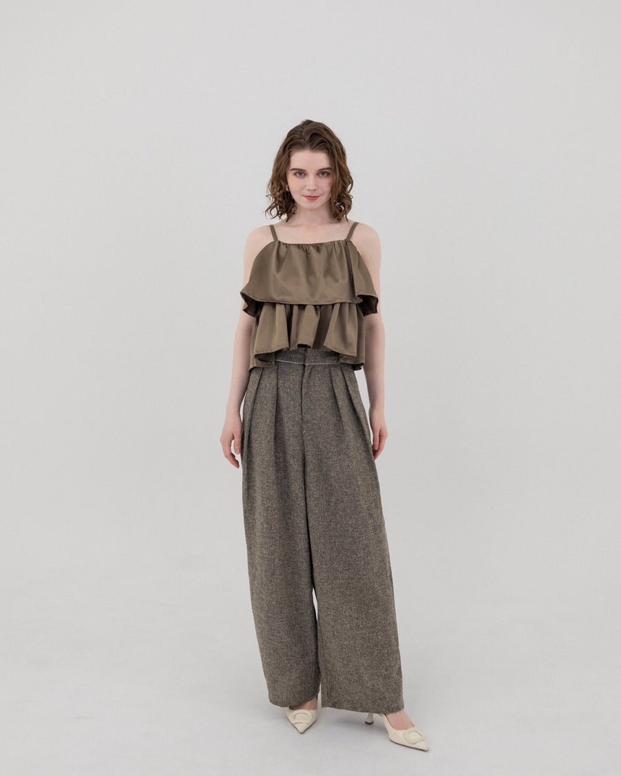 Summer tweed tuck pants