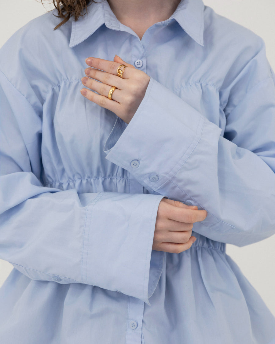 Shirring wide sleeve shirt