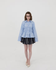 Shirring wide sleeve shirt