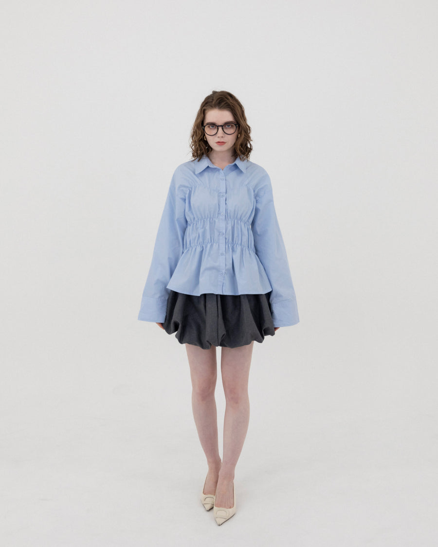 Shirring wide sleeve shirt