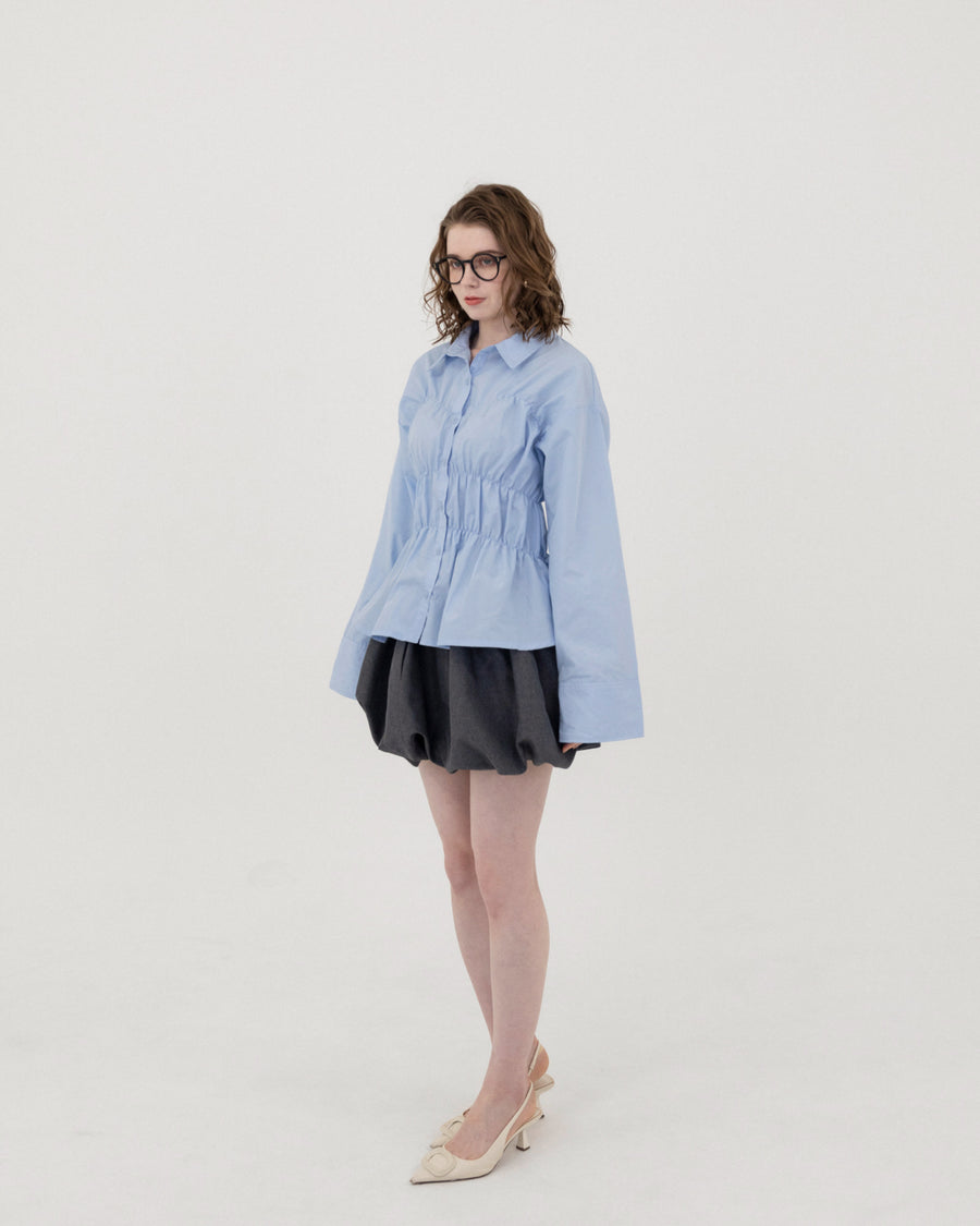 Shirring wide sleeve shirt
