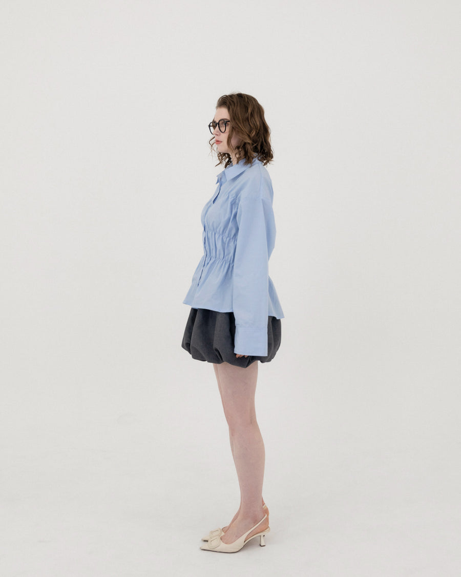 Shirring wide sleeve shirt