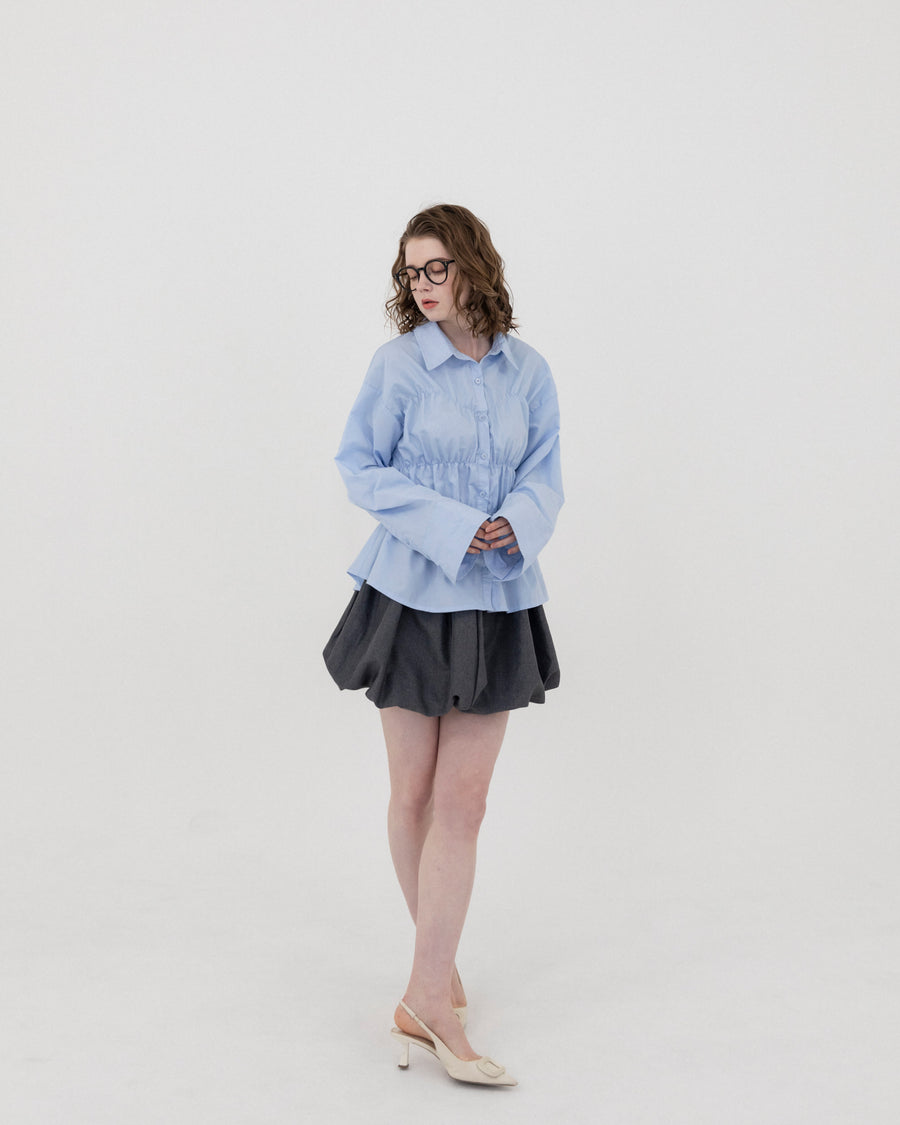 Shirring wide sleeve shirt