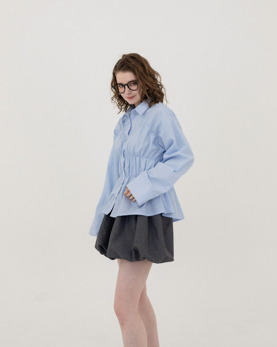 Shirring wide sleeve shirt